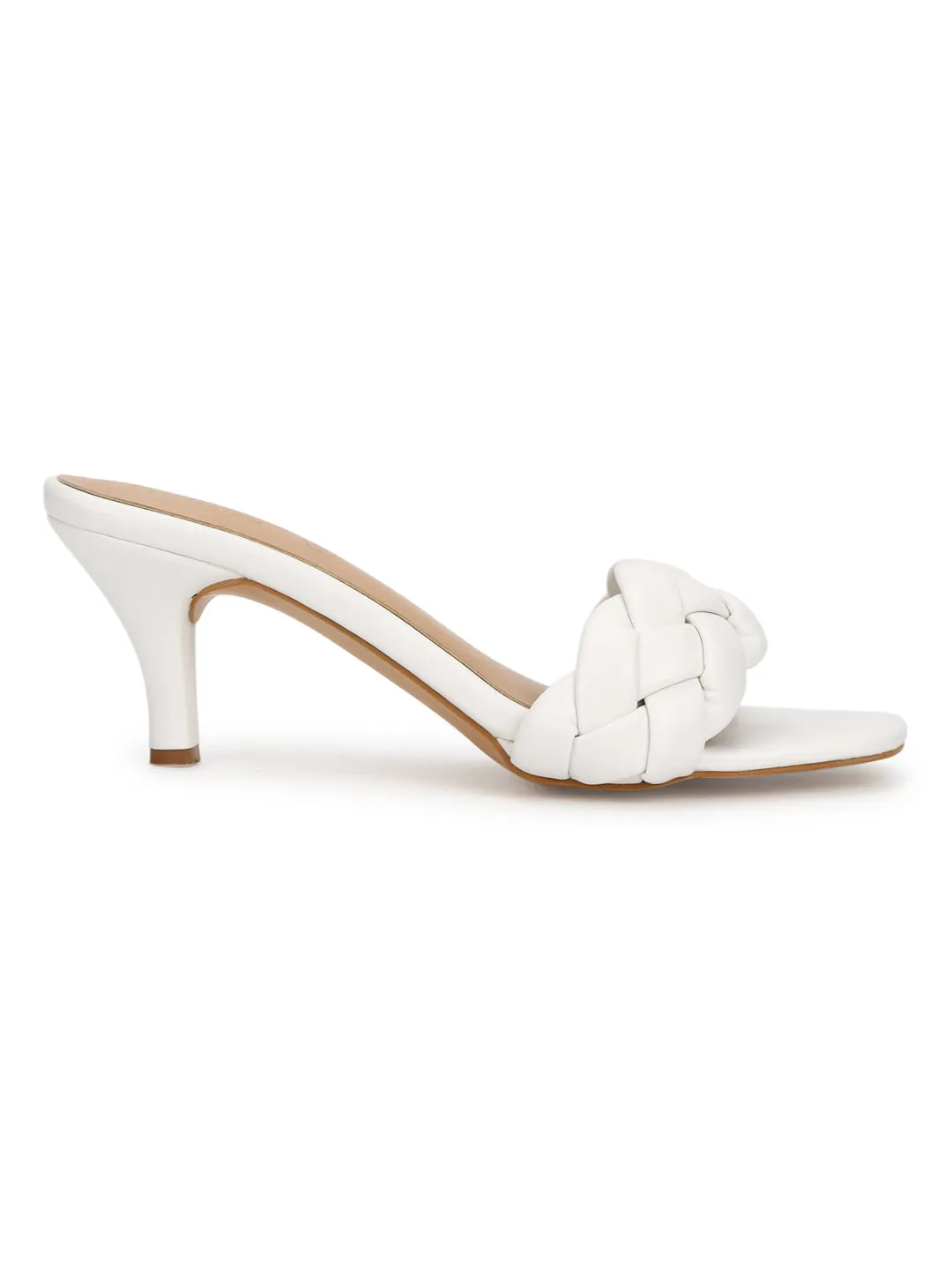 White PU Braided Kitten Heels