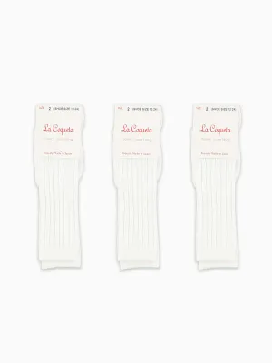 White Ribbed Knee High Kids Socks Set