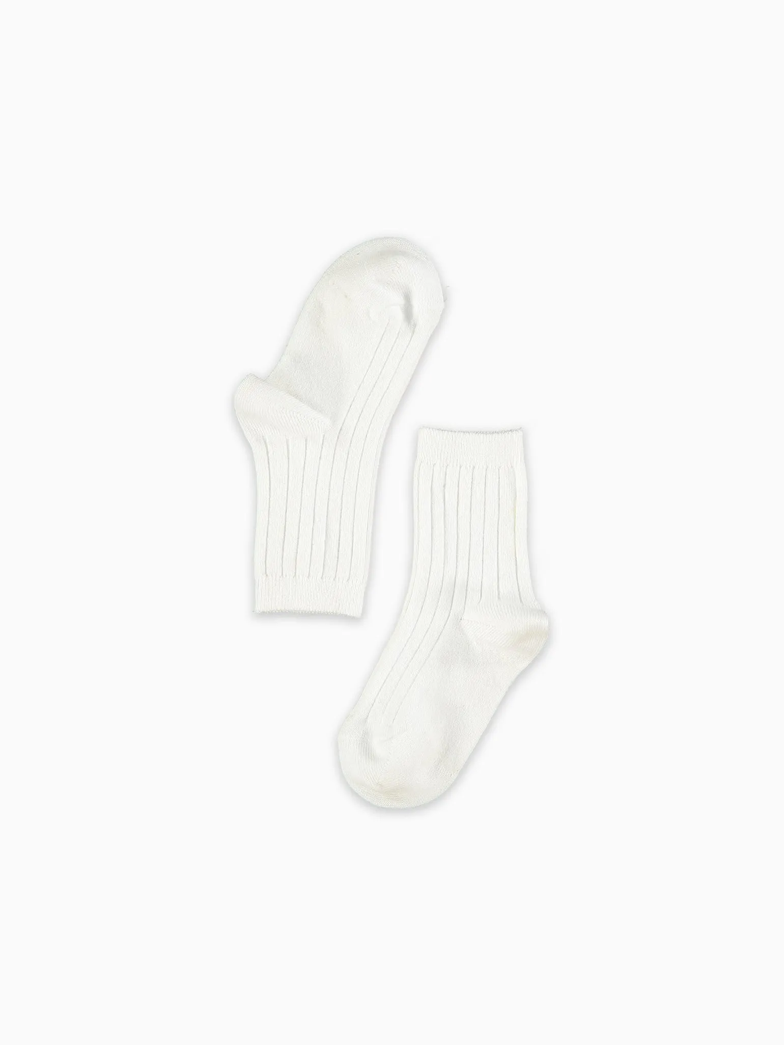 White Ribbed Short Kids Socks
