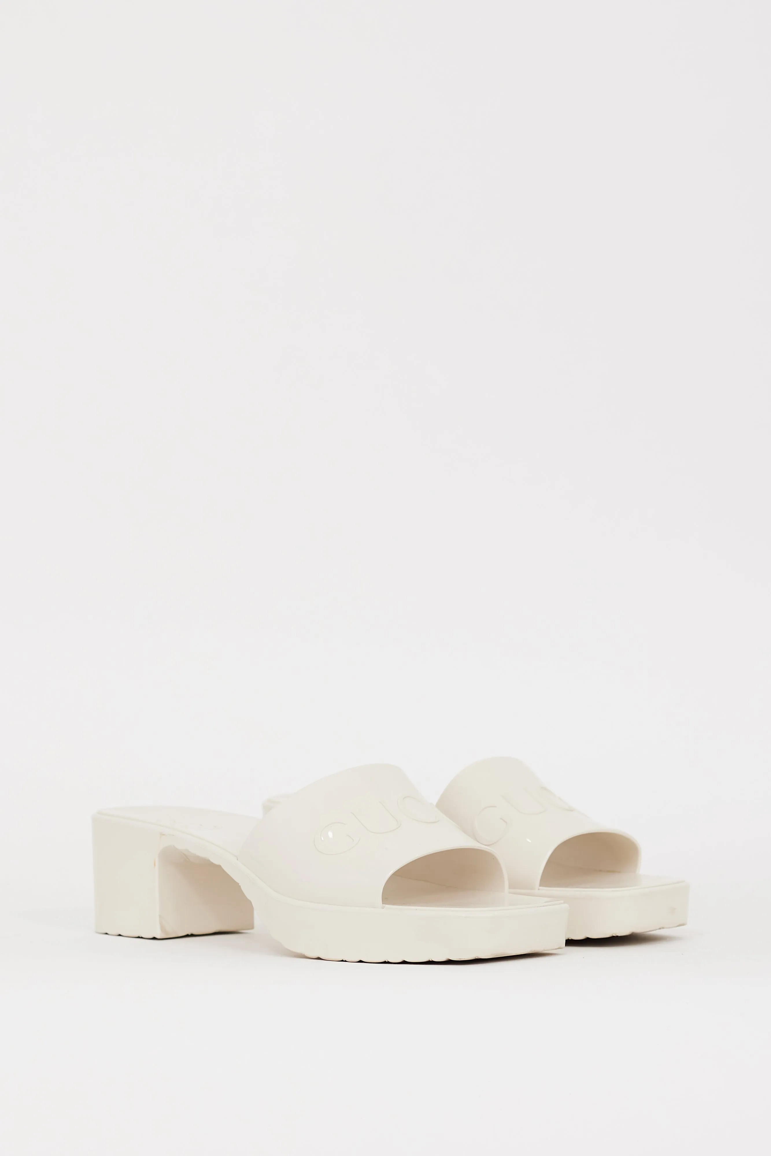 White Rubber Logo Platform Slide Heel
