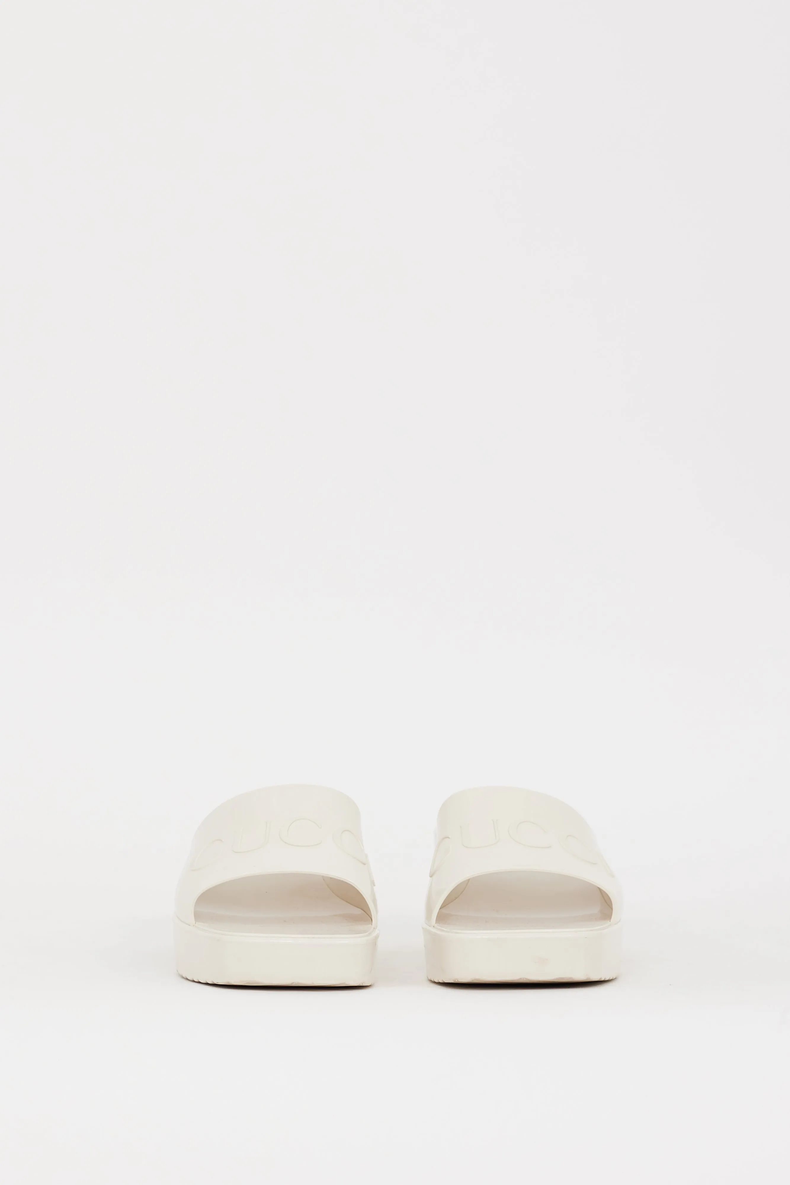 White Rubber Logo Platform Slide Heel