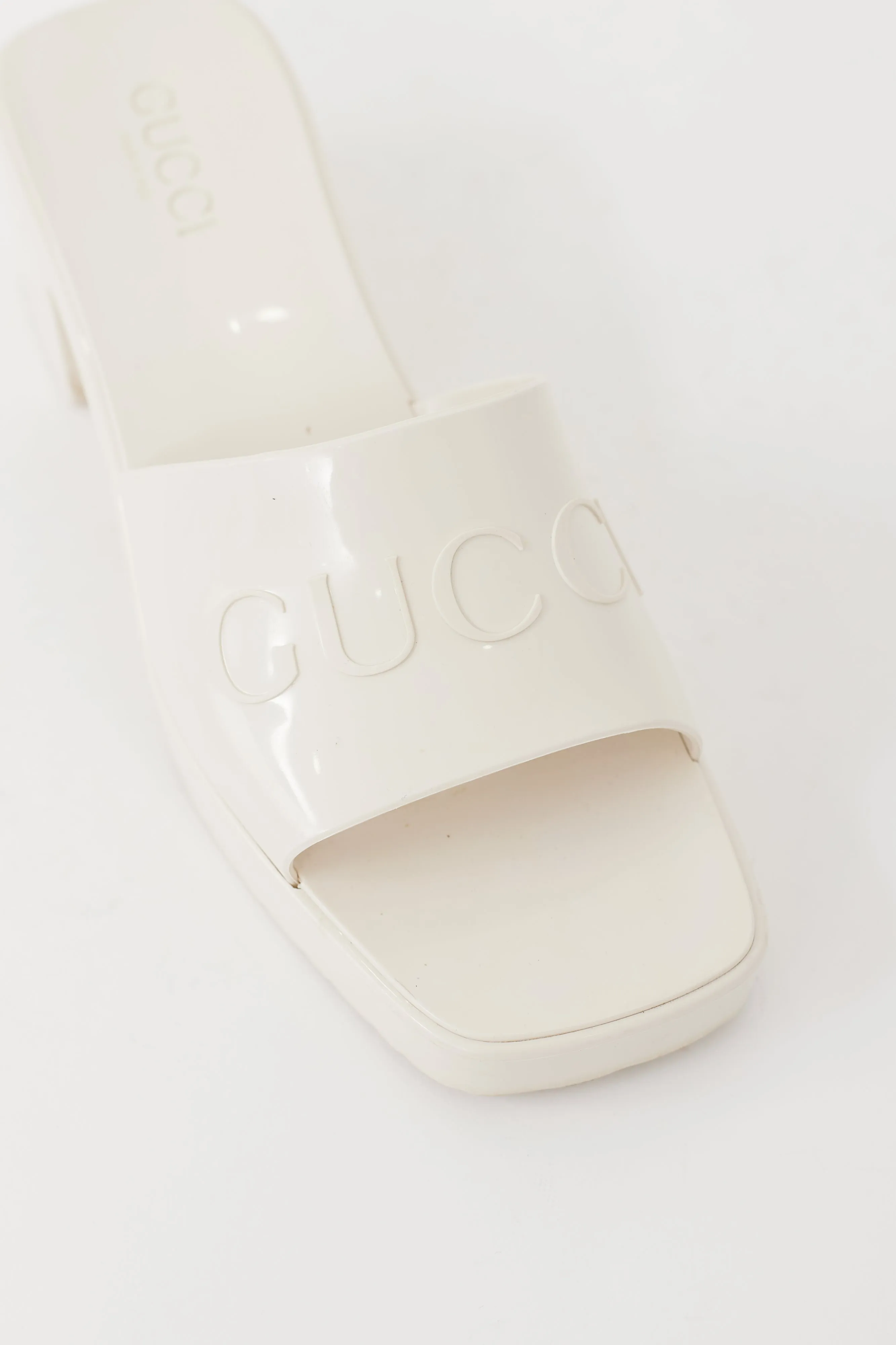 White Rubber Logo Platform Slide Heel