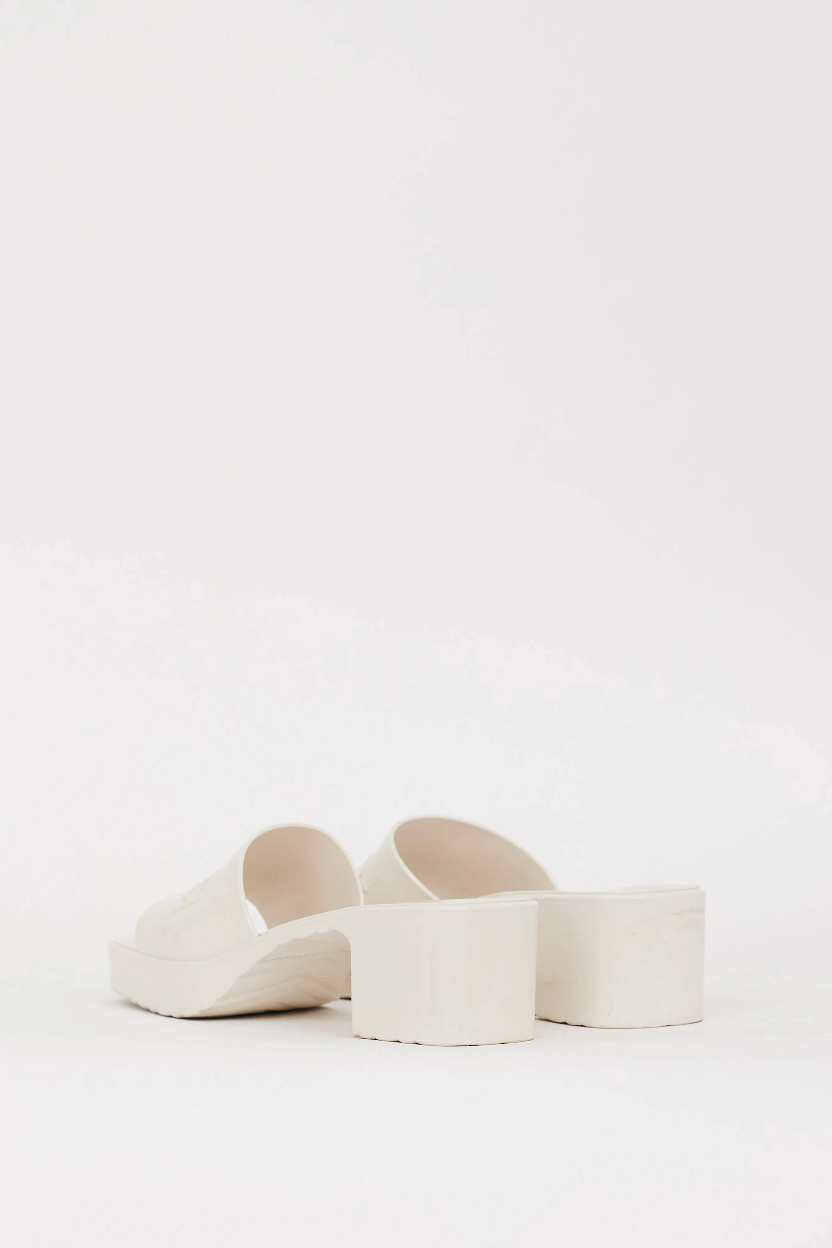 White Rubber Logo Platform Slide Heel