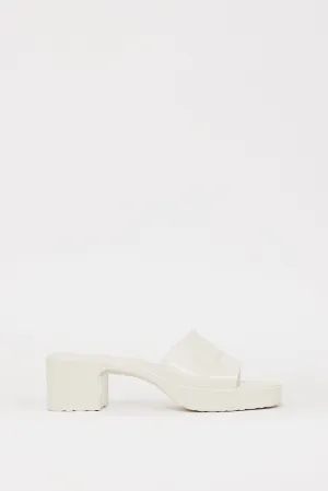 White Rubber Logo Platform Slide Heel
