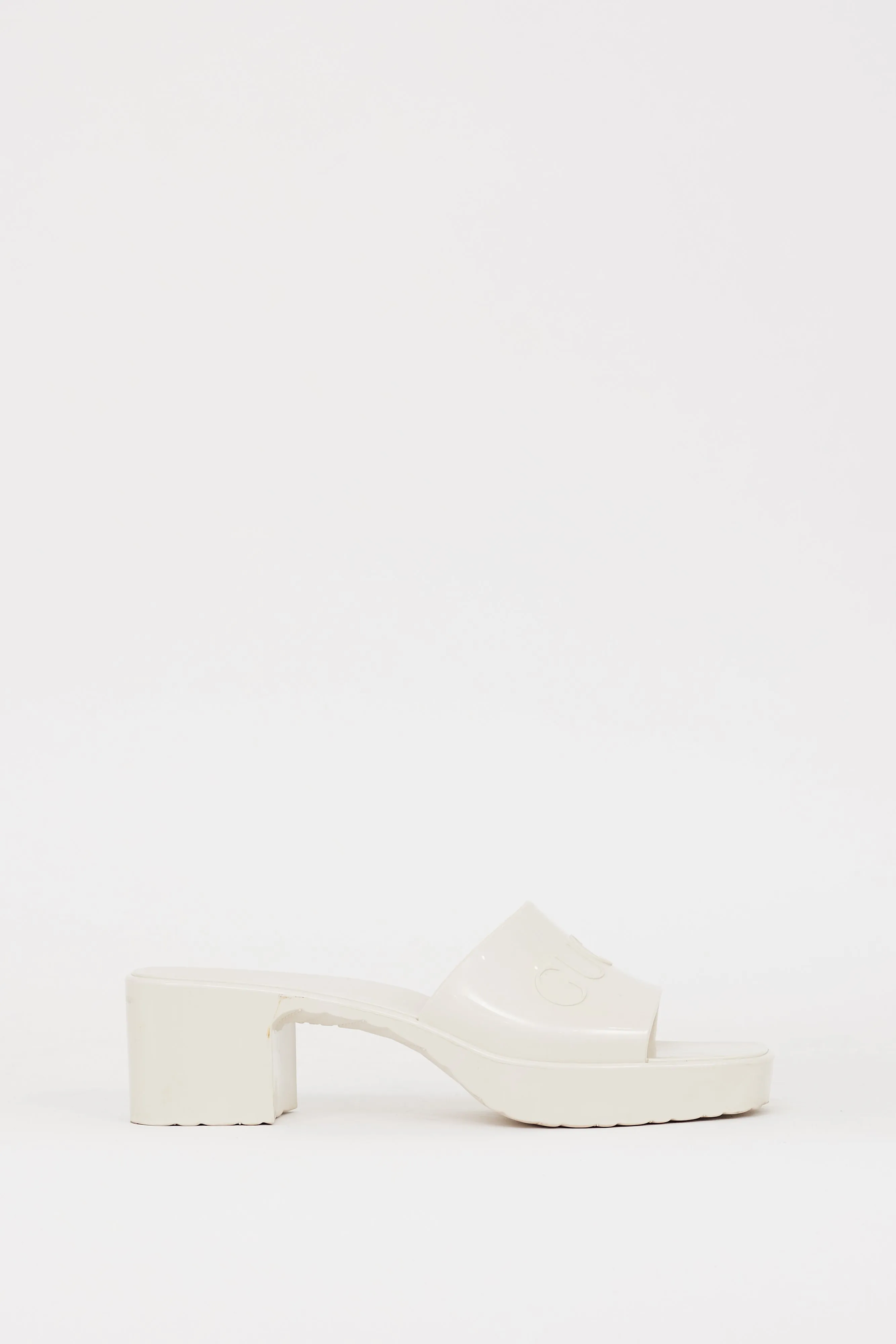White Rubber Logo Platform Slide Heel