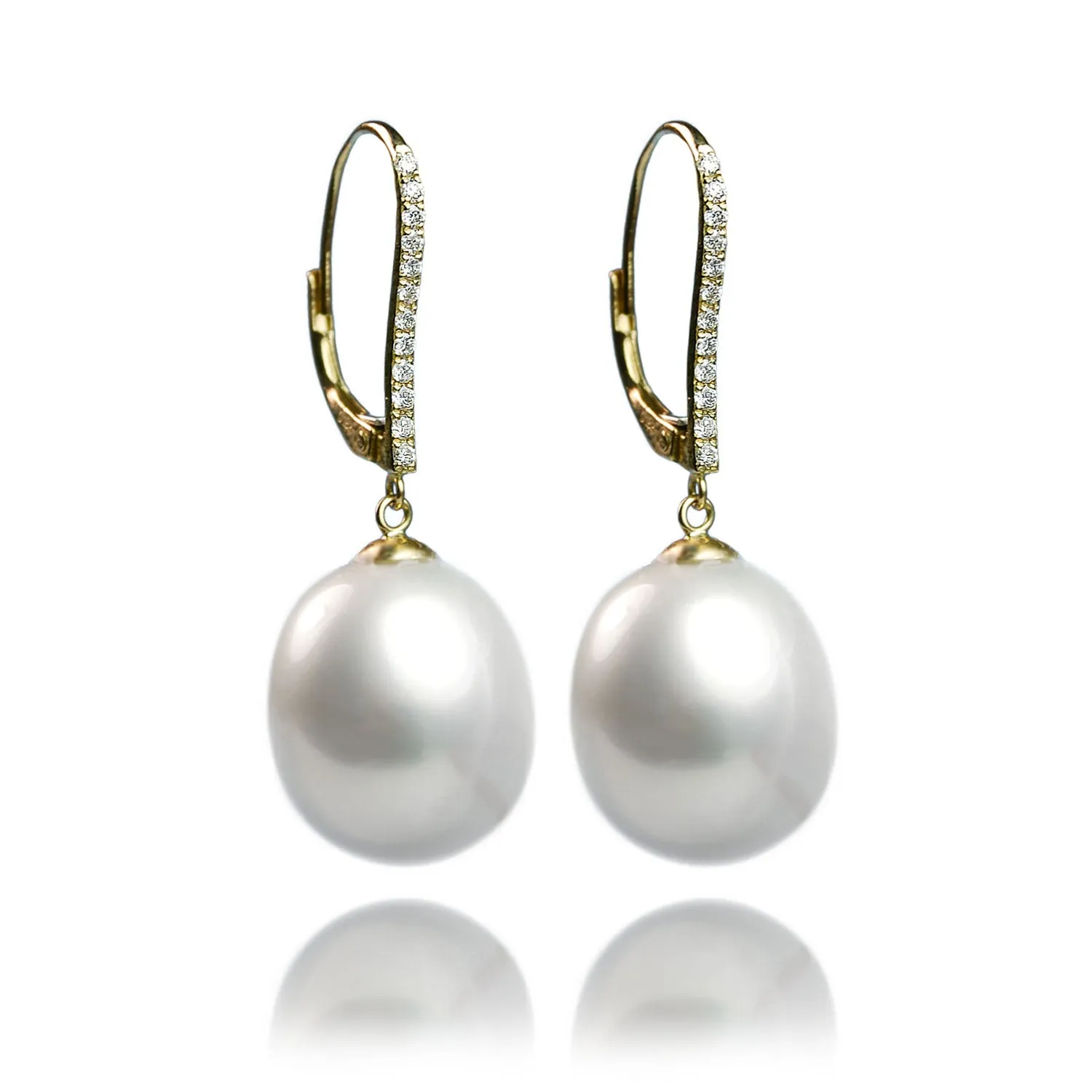 White South Sea & Diamond 'Tsarina' Gold-Drop Earring
