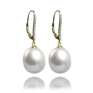 White South Sea & Diamond 'Tsarina' Gold-Drop Earring