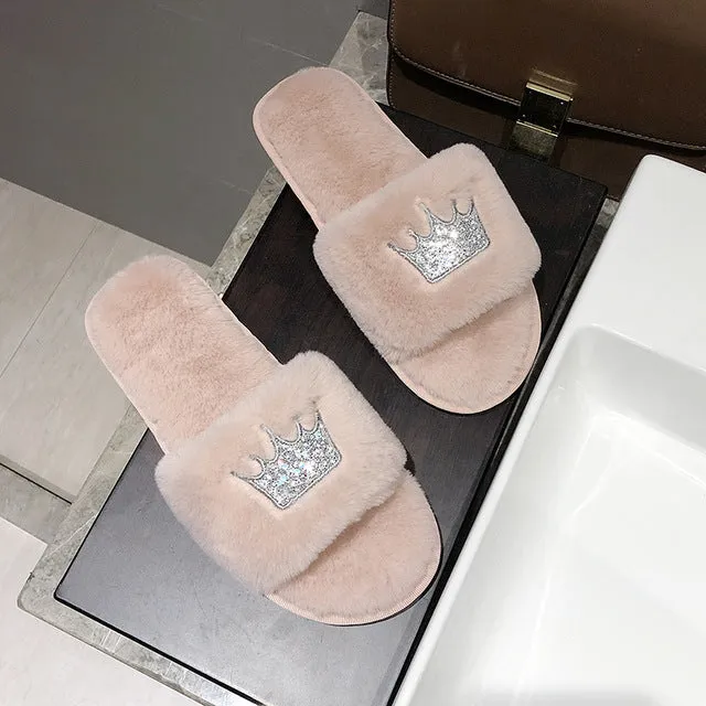 Winter Women House Faux Fur Fashion Slippers