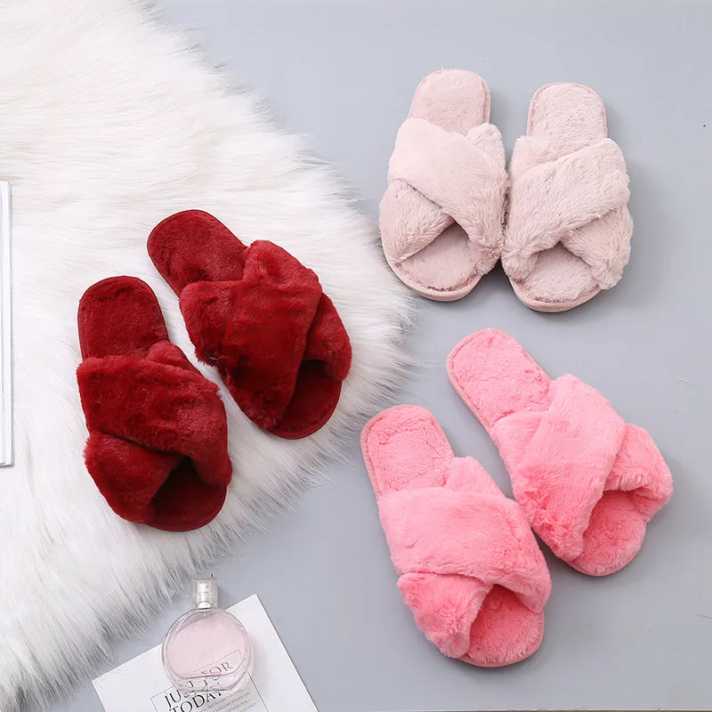 Winter Women House Faux Fur Fashion Slippers