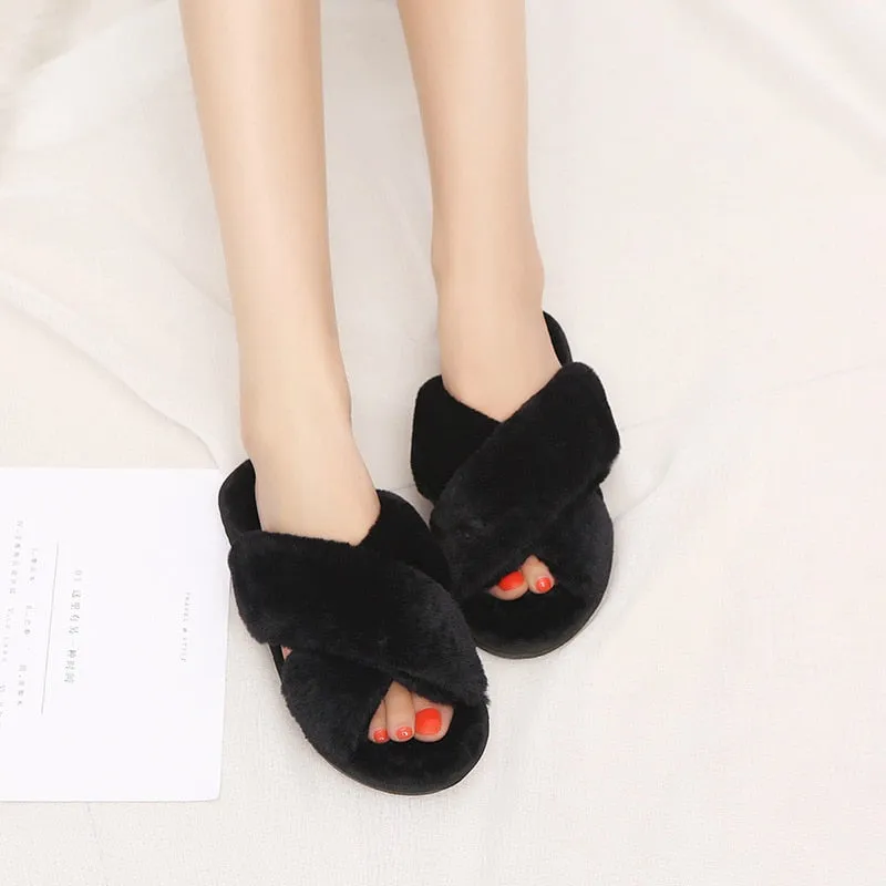Winter Women House Faux Fur Fashion Slippers