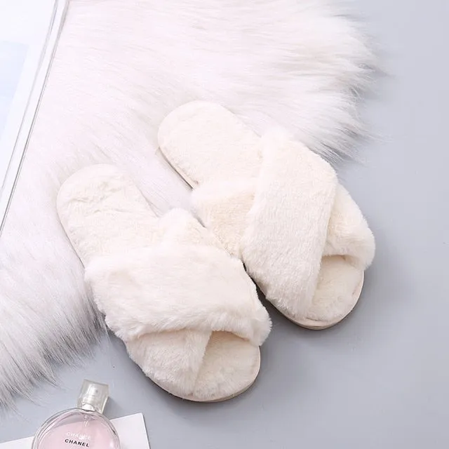 Winter Women House Faux Fur Fashion Slippers