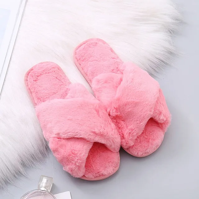 Winter Women House Faux Fur Fashion Slippers
