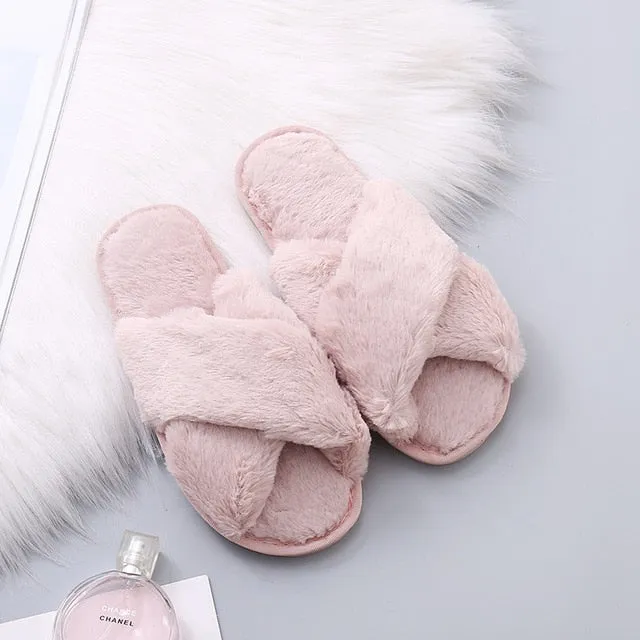 Winter Women House Faux Fur Fashion Slippers