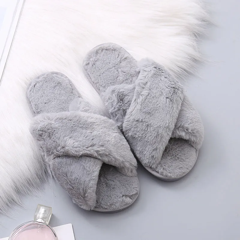 Winter Women House Faux Fur Fashion Slippers