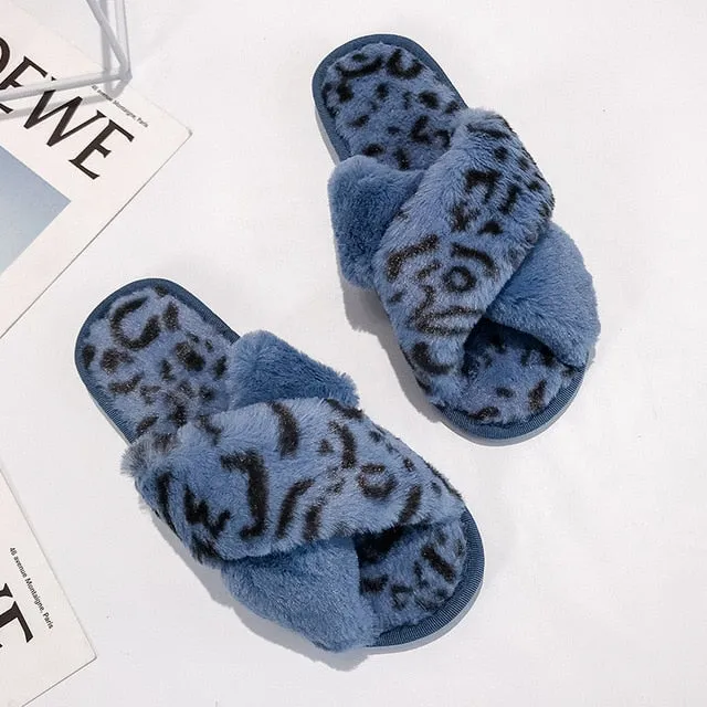 Winter Women House Faux Fur Fashion Slippers