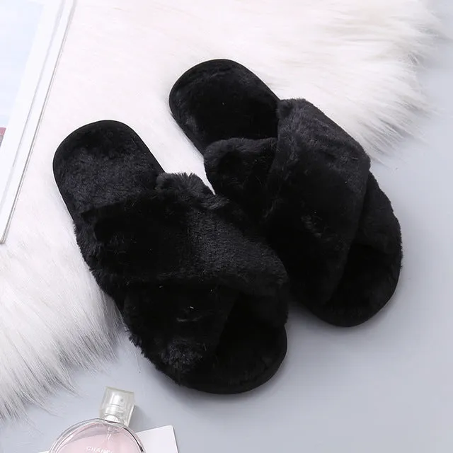 Winter Women House Faux Fur Fashion Slippers