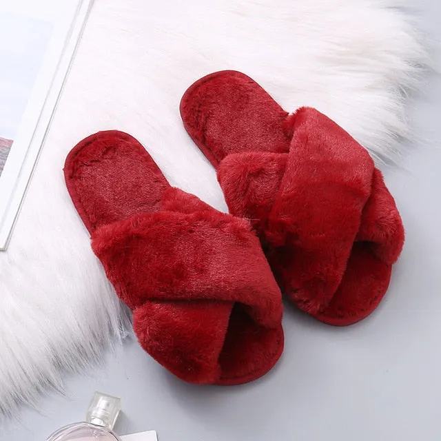 Winter Women House Faux Fur Fashion Slippers