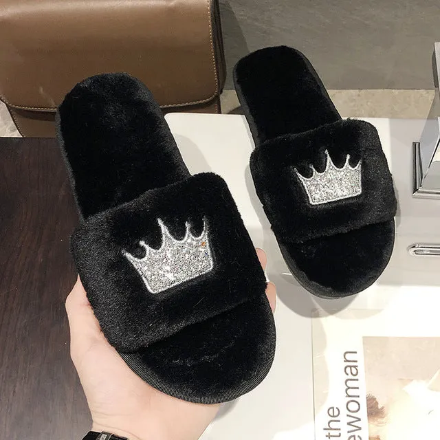 Winter Women House Faux Fur Fashion Slippers