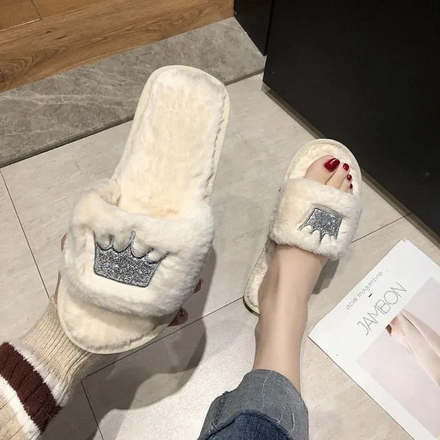 Winter Women House Faux Fur Fashion Slippers