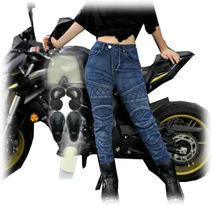 Women Motorcycle Riding Jeans Armor Motorcycle Pants Reinforced Aramid Protective Lining, Removable Upgrade Armor (Color : Blue Women, Size : XX-Large/36)