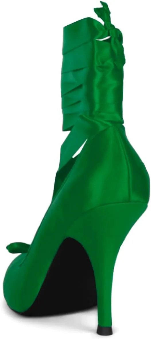 Women Satin Ballet High Heels Bow Round Toe Stiletto Heel Pumps Strappy 4 inch Stiletto High Heel Ballet Shoes Bow Slip On Dress Shoes Cross Strap Elegant Sexy 4-11 M US
