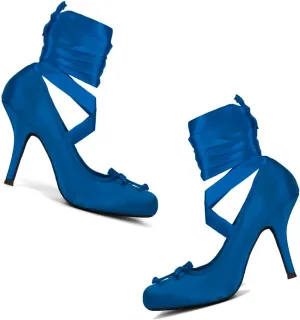 Women Satin Ballet High Heels Bow Round Toe Stiletto Heel Pumps Strappy 4 inch Stiletto High Heel Ballet Shoes Bow Slip On Dress Shoes Cross Strap Elegant Sexy 4-11 M US