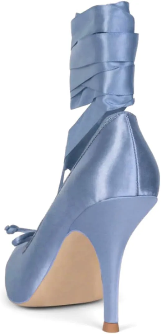 Women Satin Ballet High Heels Bow Round Toe Stiletto Heel Pumps Strappy 4 inch Stiletto High Heel Ballet Shoes Bow Slip On Dress Shoes Cross Strap Elegant Sexy 4-11 M US