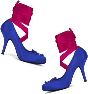 Women Satin Ballet High Heels Bow Round Toe Stiletto Heel Pumps Strappy 4 inch Stiletto High Heel Ballet Shoes Bow Slip On Dress Shoes Cross Strap Elegant Sexy 4-11 M US