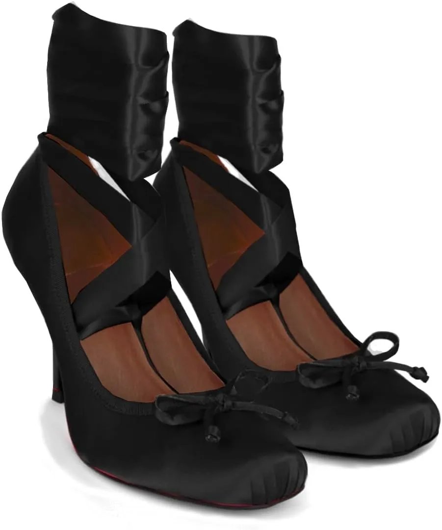 Women Satin Ballet High Heels Bow Round Toe Stiletto Heel Pumps Strappy 4 inch Stiletto High Heel Ballet Shoes Bow Slip On Dress Shoes Cross Strap Elegant Sexy 4-11 M US