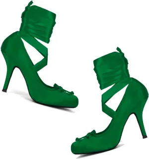 Women Satin Ballet High Heels Bow Round Toe Stiletto Heel Pumps Strappy 4 inch Stiletto High Heel Ballet Shoes Bow Slip On Dress Shoes Cross Strap Elegant Sexy 4-11 M US