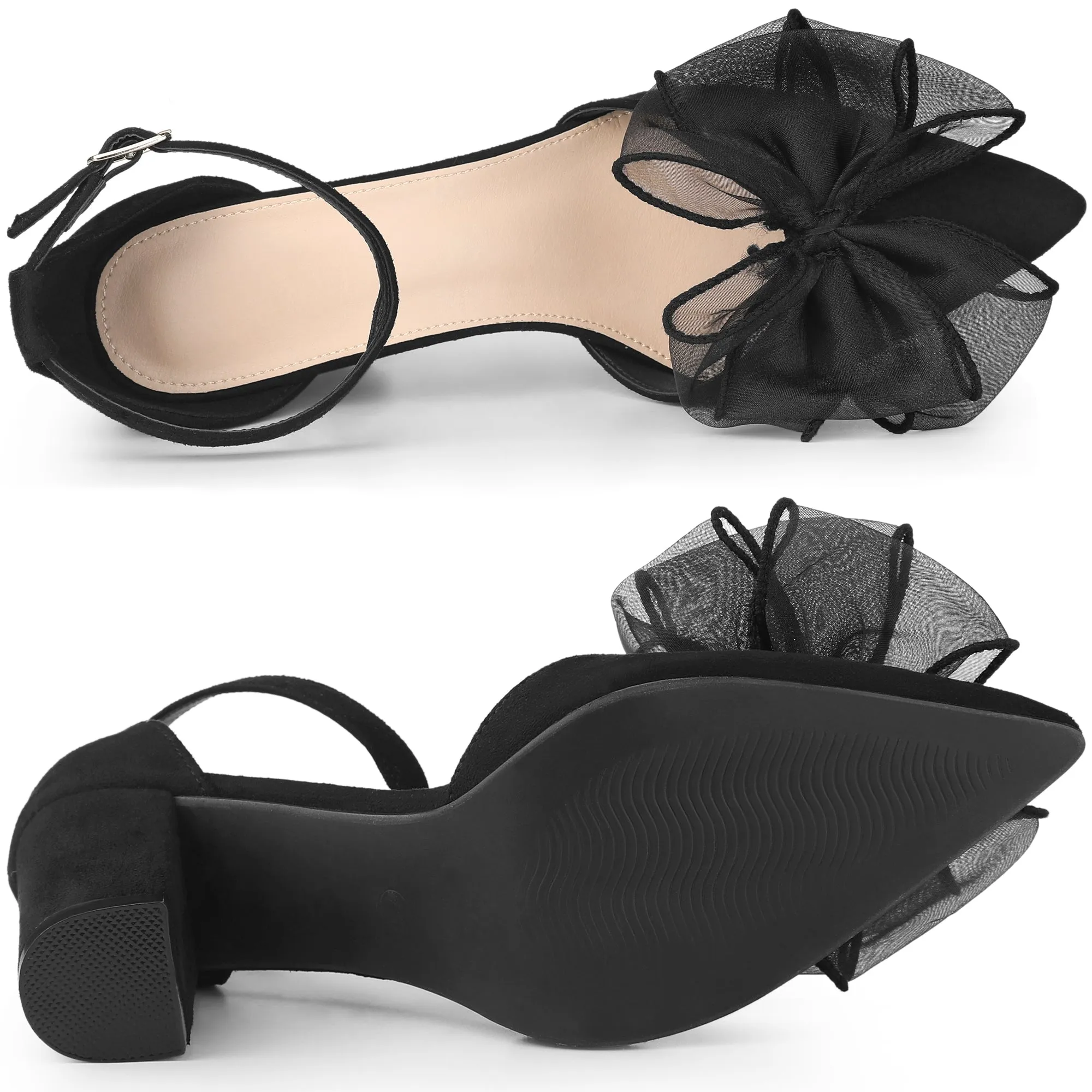 Women's Bow Knot Pointed Toe Block Heel Pumps