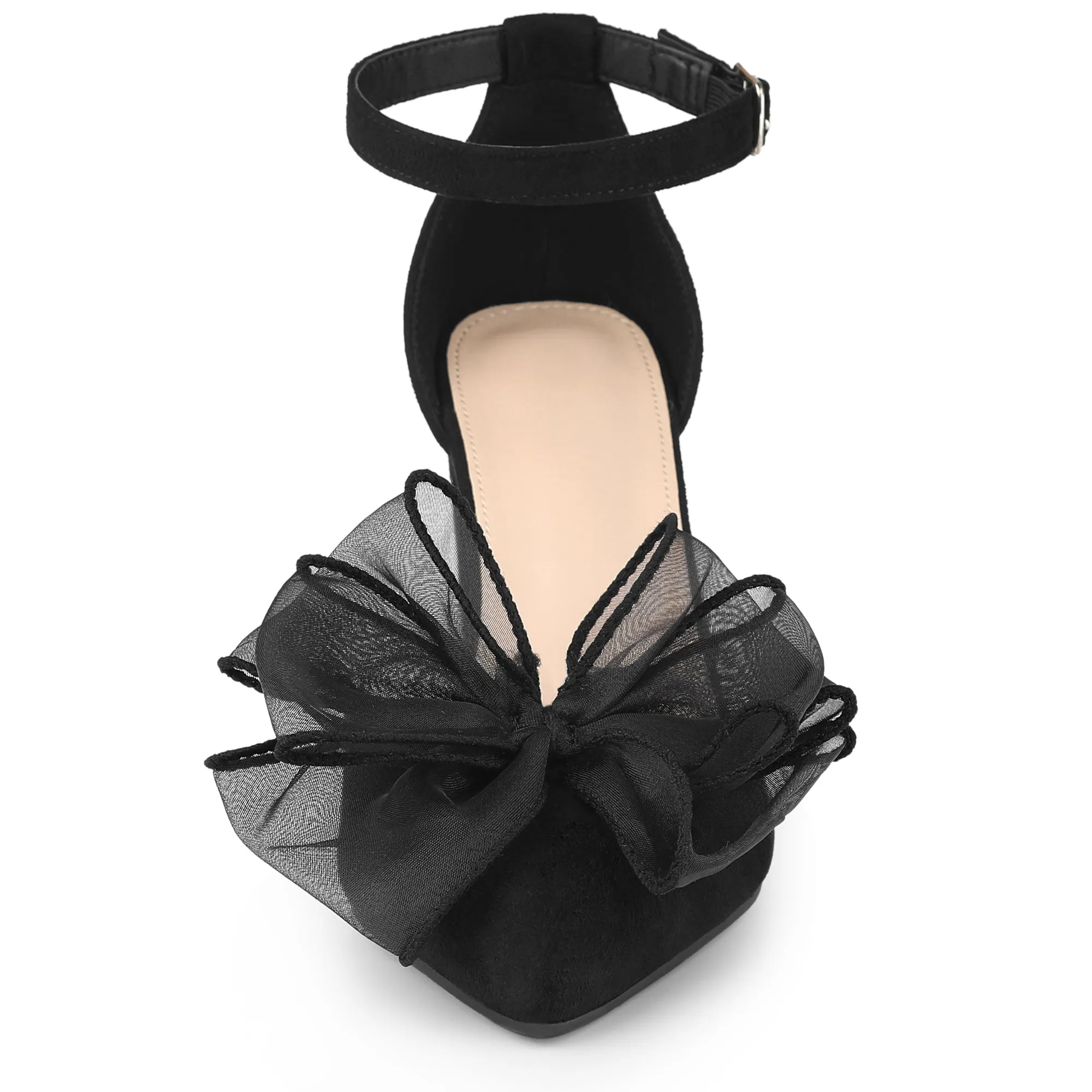Women's Bow Knot Pointed Toe Block Heel Pumps