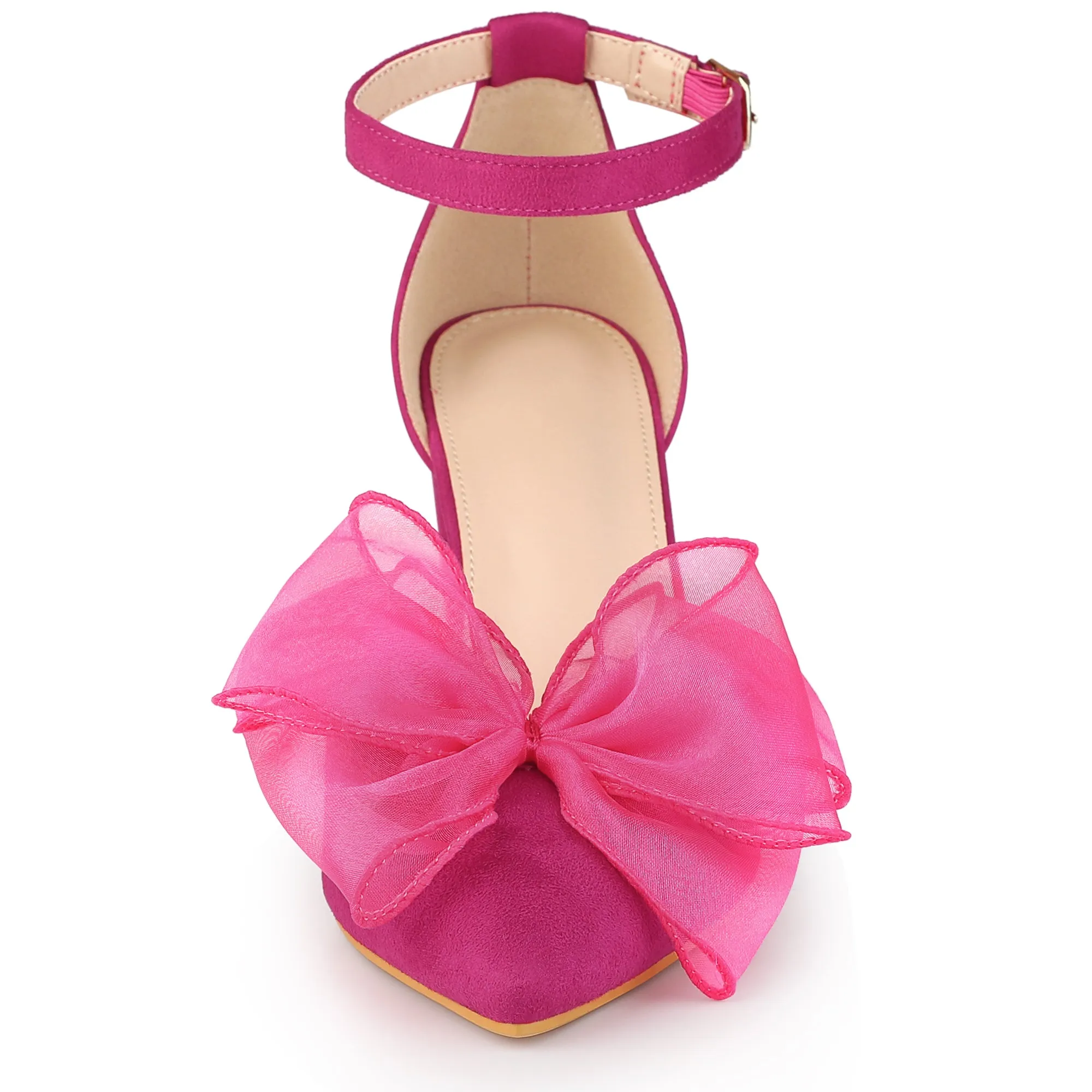Women's Bow Knot Pointed Toe Block Heel Pumps