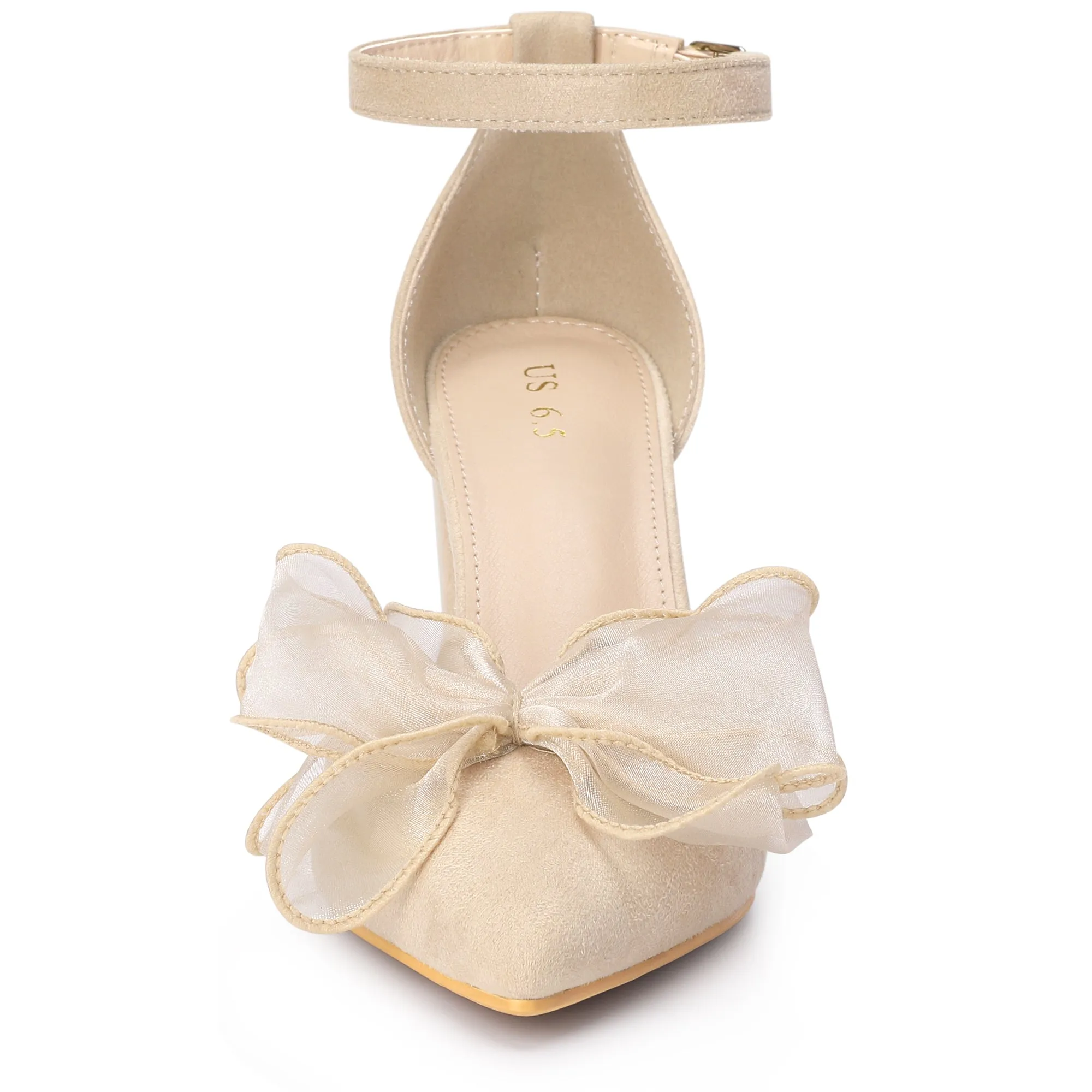 Women's Bow Knot Pointed Toe Block Heel Pumps