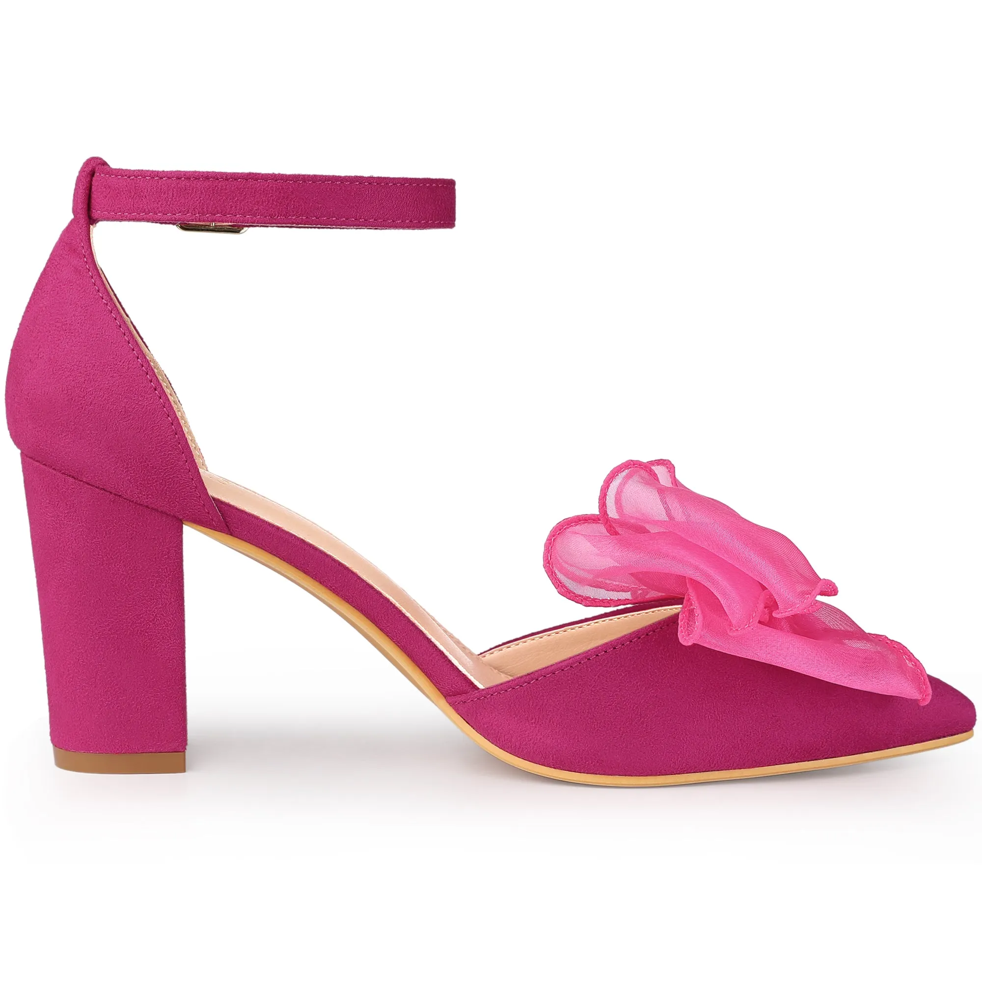 Women's Bow Knot Pointed Toe Block Heel Pumps