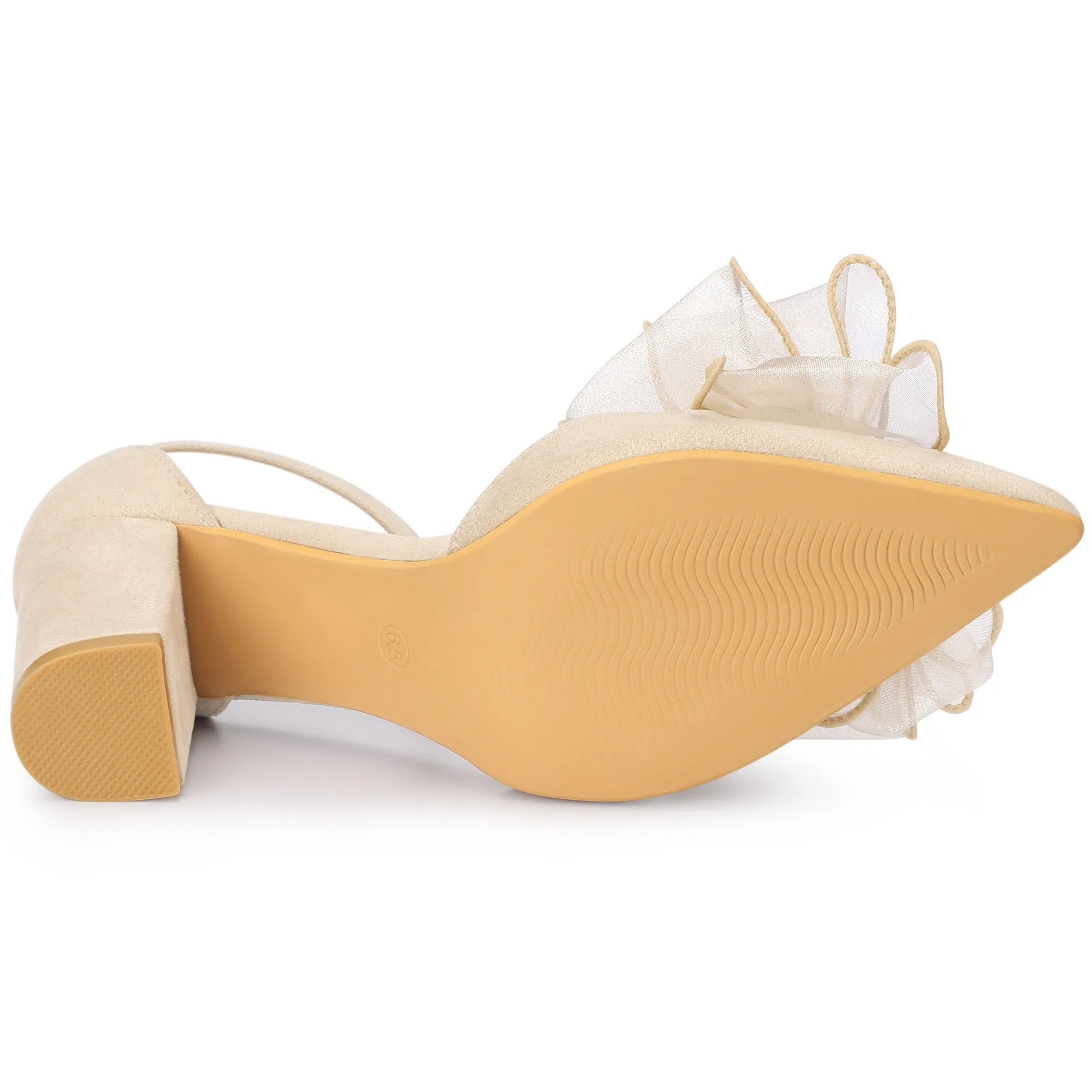 Women's Bow Knot Pointed Toe Block Heel Pumps