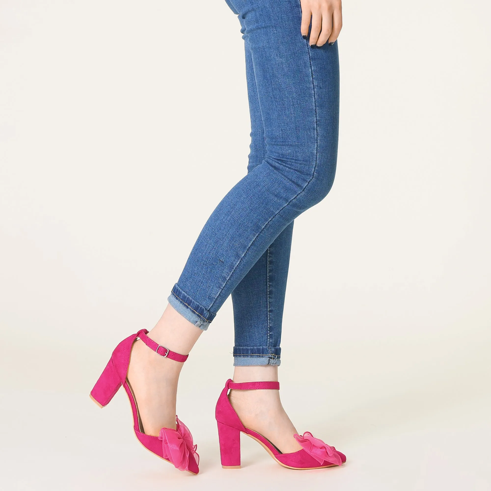 Women's Bow Knot Pointed Toe Block Heel Pumps