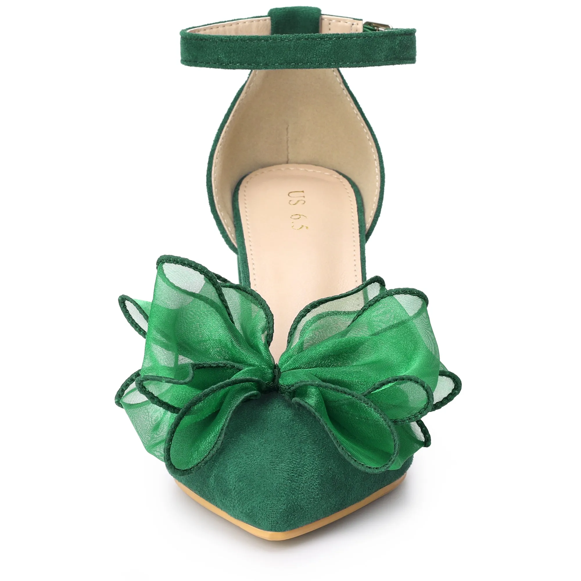 Women's Bow Knot Pointed Toe Block Heel Pumps