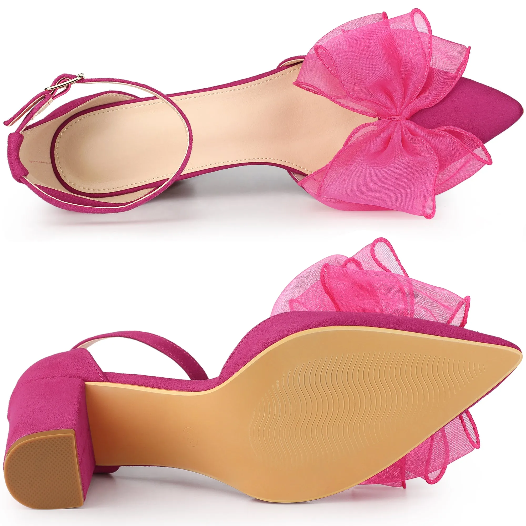Women's Bow Knot Pointed Toe Block Heel Pumps