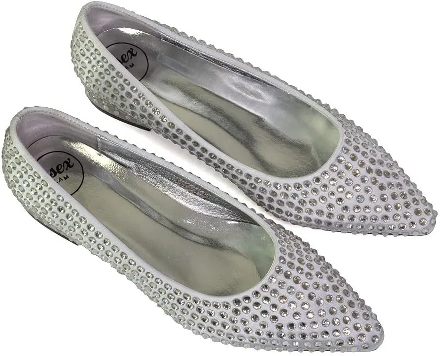 Womens Bridal Shoes Ladies Slip On Low Heel Pointed Toe Wedding Evening Party Bridemaid Pumps Size 3-8
