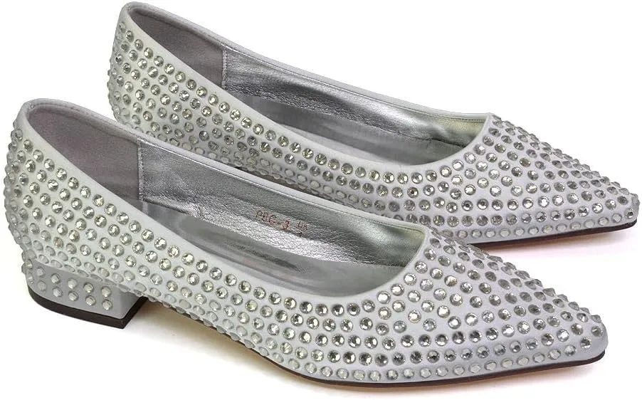 Womens Bridal Shoes Ladies Slip On Low Heel Pointed Toe Wedding Evening Party Bridemaid Pumps Size 3-8