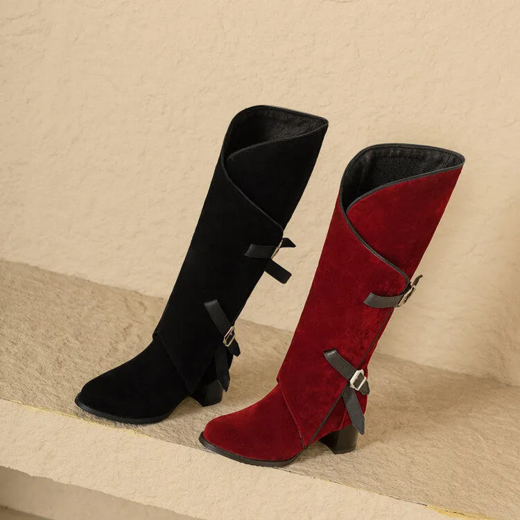 Women's British Round Toe Knee-High Chunky Heel Western Boots