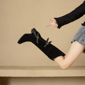 Women's British Round Toe Knee-High Chunky Heel Western Boots