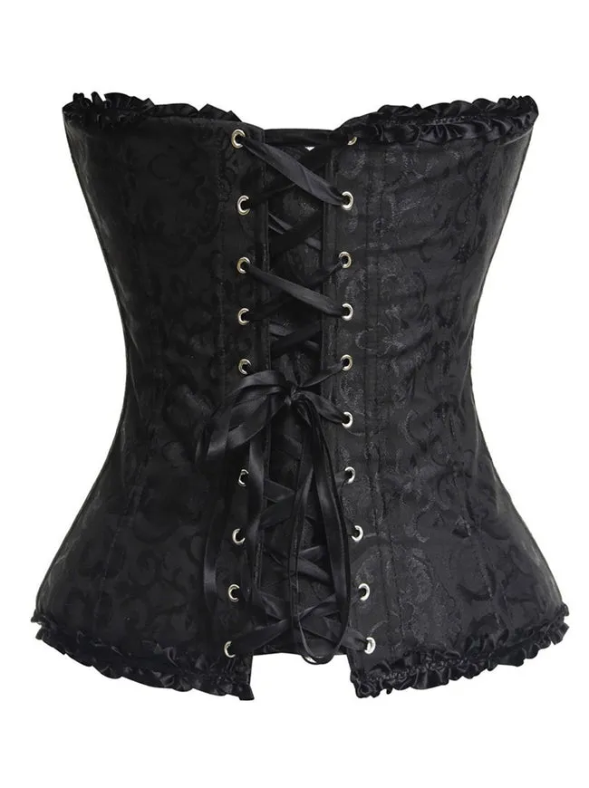 Women's Burlesque Sweetheart Satin Laces Zipper Overbust Corset Bustier