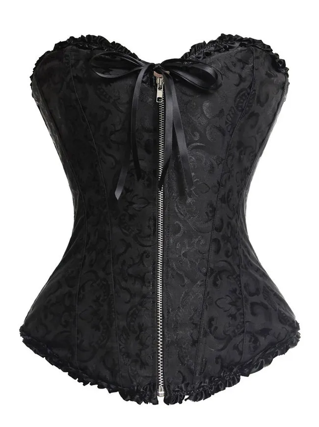 Women's Burlesque Sweetheart Satin Laces Zipper Overbust Corset Bustier