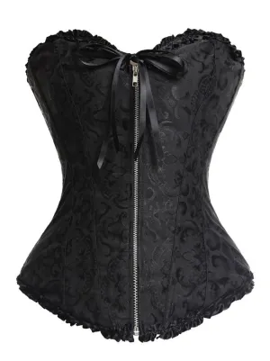 Women's Burlesque Sweetheart Satin Laces Zipper Overbust Corset Bustier