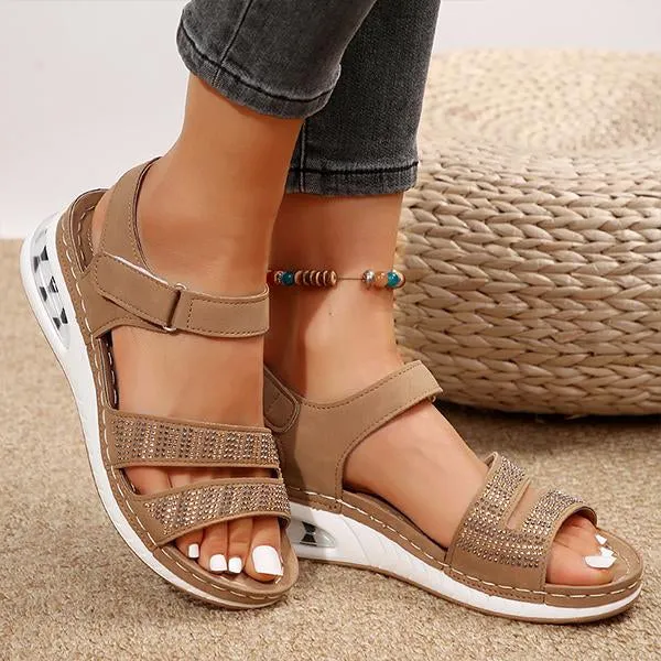 Women's Casual Rhinestone Velcro Wedge Sandals 63156834S