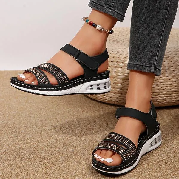 Women's Casual Rhinestone Velcro Wedge Sandals 63156834S