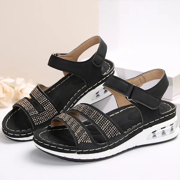 Women's Casual Rhinestone Velcro Wedge Sandals 63156834S