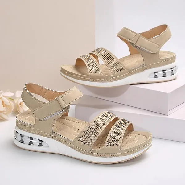 Women's Casual Rhinestone Velcro Wedge Sandals 63156834S
